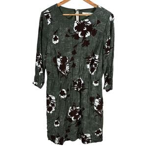 Boden Women's Size 12R Green Earthy Floral Lined Boho Light Casual Day Dress